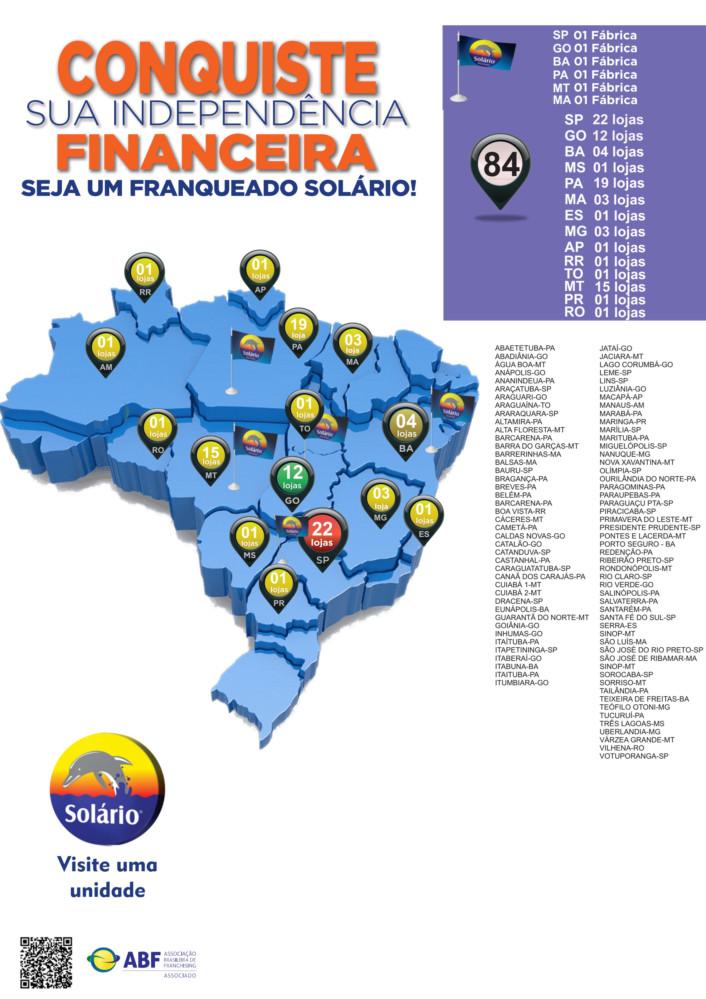 Mapa da presença Solário Piscinas no Brasil